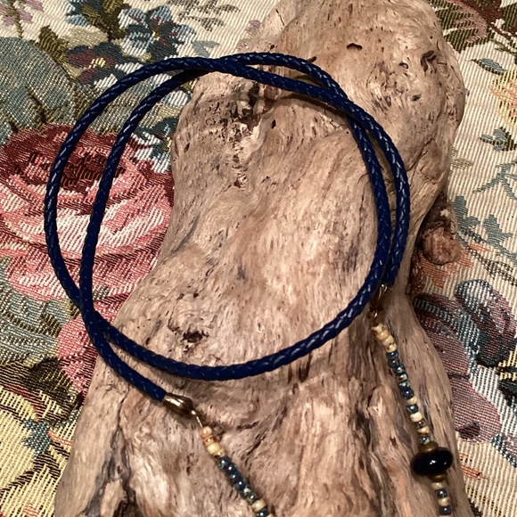 Dark Blue Braided Cord Beaded Eyeglass Leash / Chain / Lanyard - Picture 3 of 4